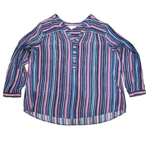 Moonsoon Multiciloured Silk Top women striped v neck shirt tunic size 1X A003269